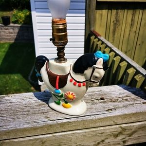 Vintage Ceramic Nursery Lamp / Horse / Flowers